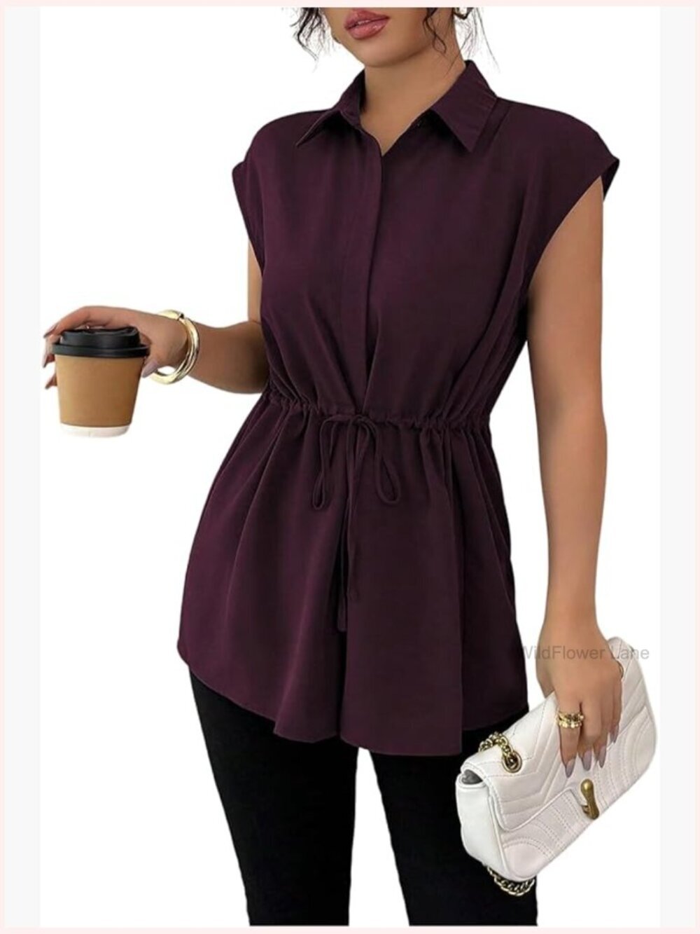 Button Down Shirt Short Sleeve Peplum Top Business Casual Blouse